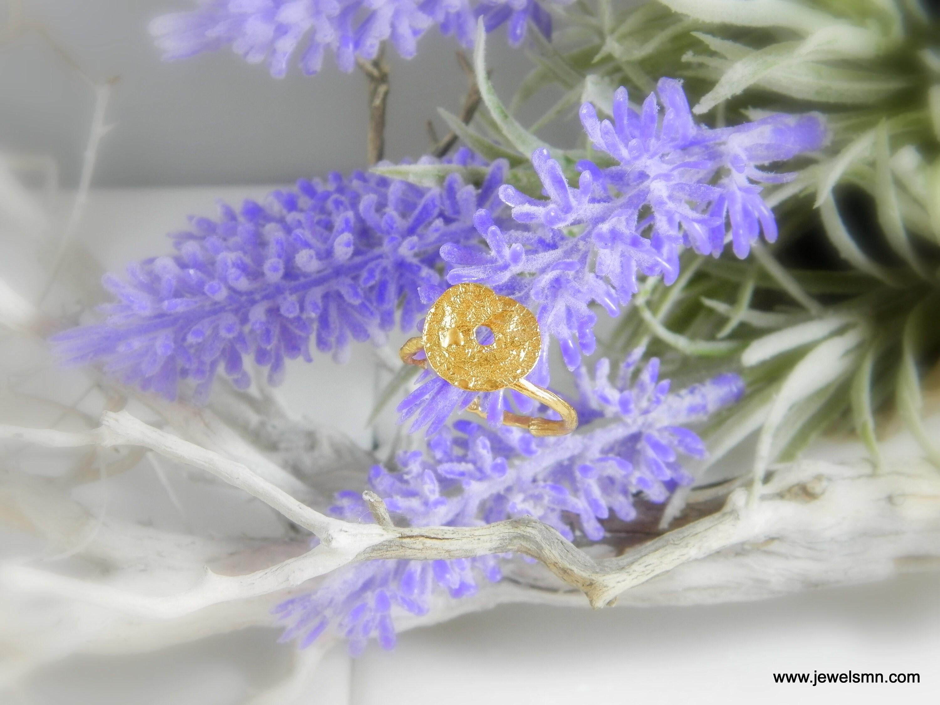 Twig Leaf Ring: Adjustable Gold-Plated Brass Nature Jewelry