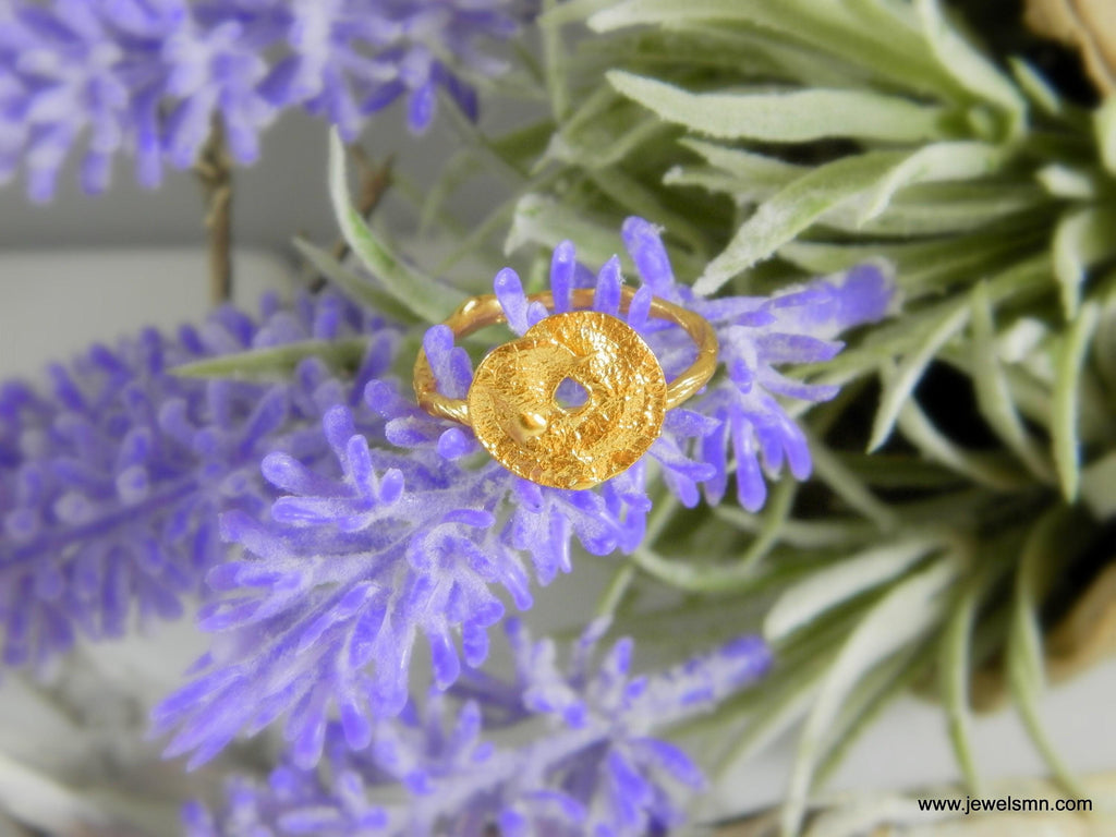 Twig Leaf Ring: Adjustable Gold-Plated Brass Nature Jewelry